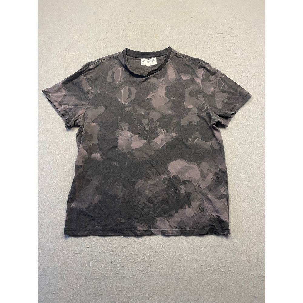 Calvin Klein T Shirt Cotton Grey Abstract Floral Large Mens